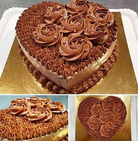 tarta de forma de corazón en chocolate